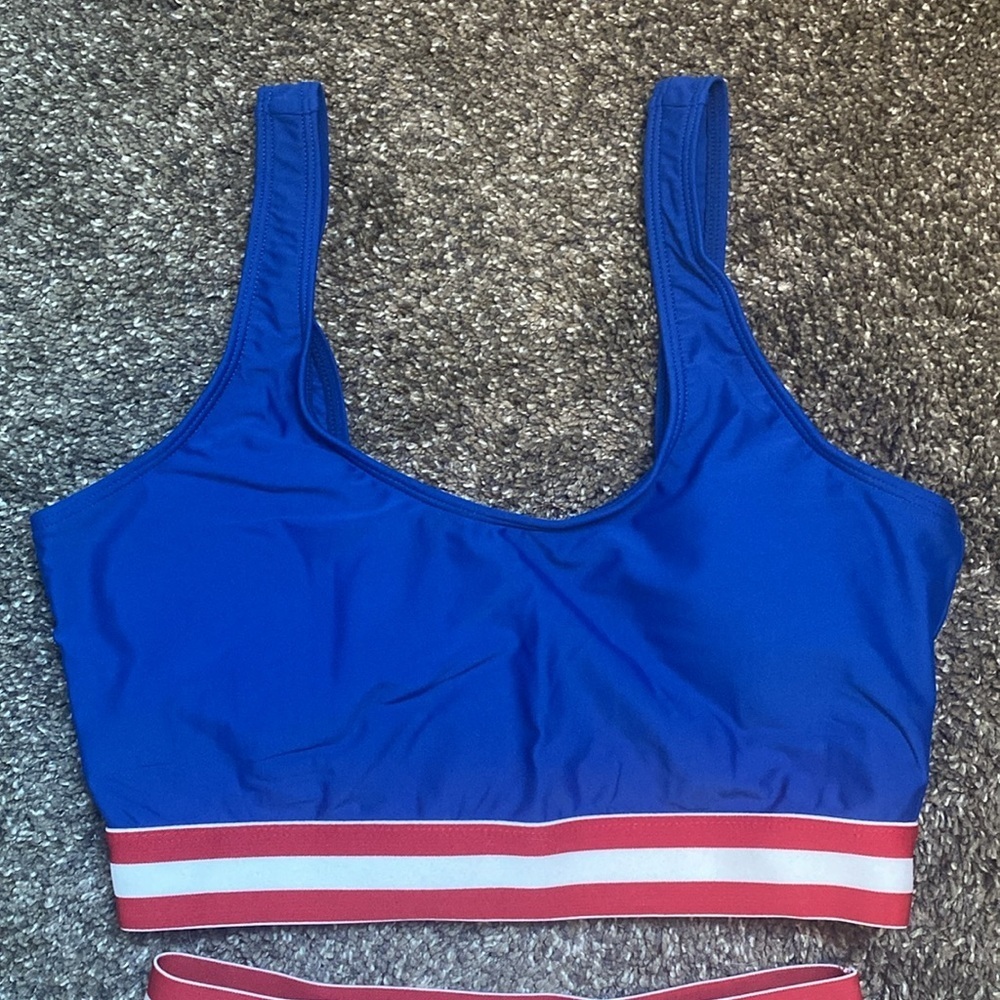 Pink Lily 2 Piece Swimsuit Sports Bra Type Top Bottoms Under Attached Skirt NWOT - Picture 2 of 10